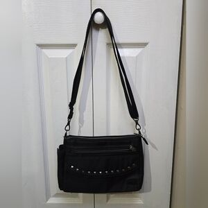 Women's Lug Pacer Black Studded Adjustable Crossbody Bag Purse Multiple Pockets